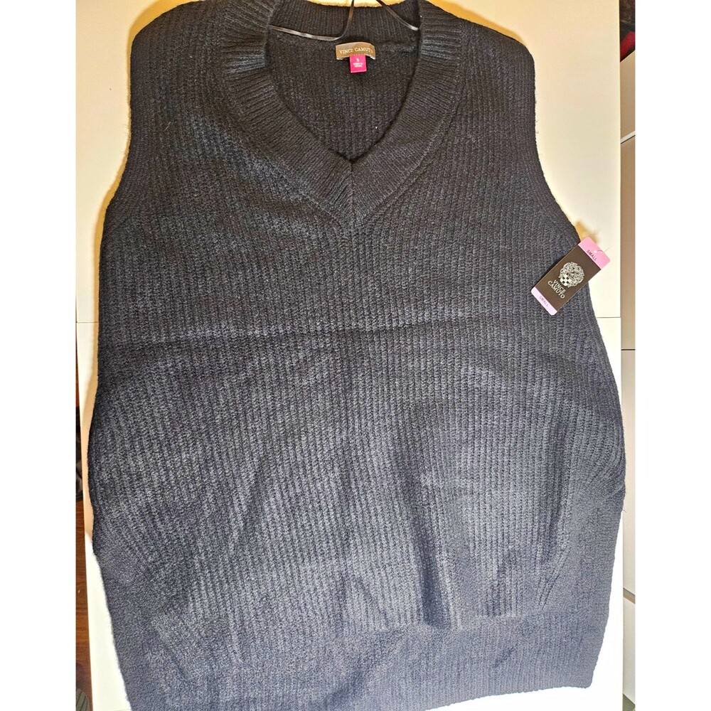Vince Camuto Women’s V-Neck Sleeveless Knit Sweater Vest Solid Black S